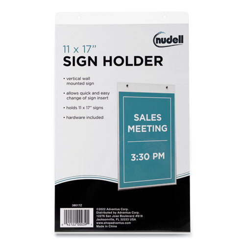 Clear Plastic Vertical-orientation Wall Sign Holder With Mounting Screws, Quick-change Insert System, 11 X 17 Insert