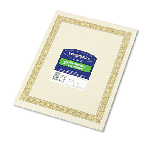 Archival Quality Parchment Paper Certificates, 11 X 8.5, Horizontal Orientation, Natural With White Diplomat Border, 50/pack