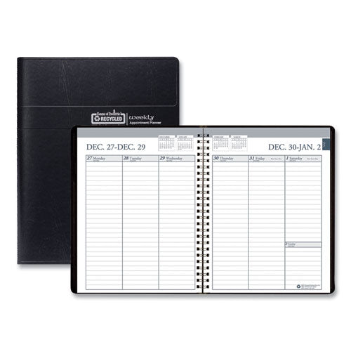 Recycled Weekly Appointment Book Ruled Without Appointment Times, 8.75 X 6.88, Black Cover, 12-month (jan To Dec): 2024