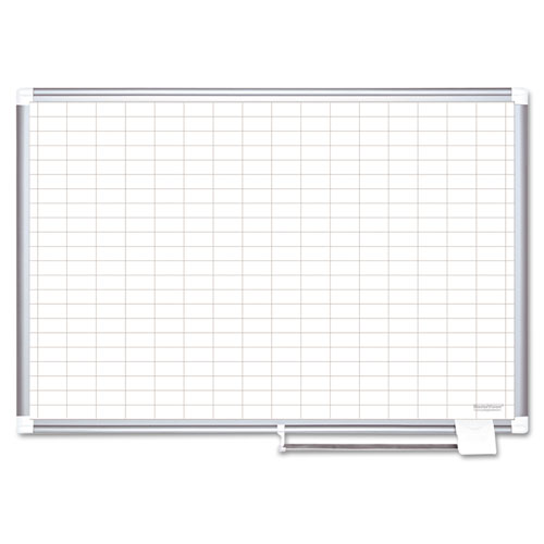 Gridded Magnetic Porcelain Dry Erase Planning Board, 1 X 2 Grid, 72 X 48, White Surface, Silver Aluminum Frame