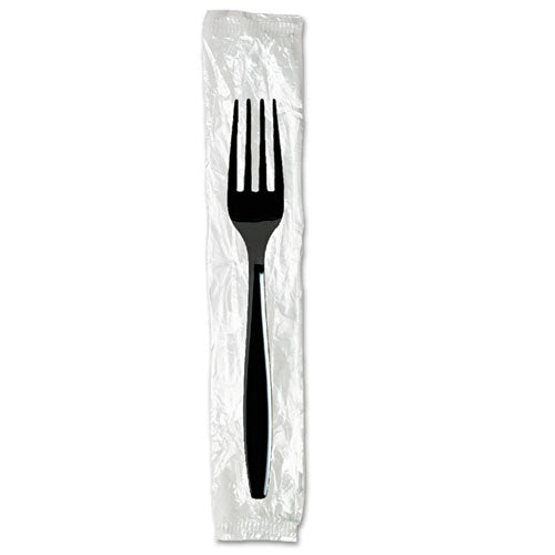 Individually Wrapped Heavyweight Forks, Polystyrene, Black, 1,000/carton