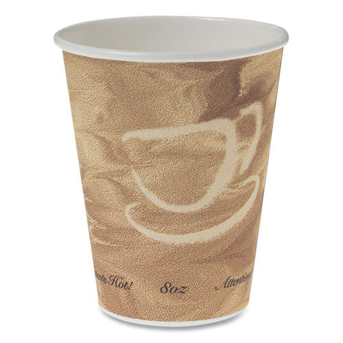 Mistique Polycoated Hot Paper Cups, 8 Oz, Printed, Brown, 50/ Sleeve, 20 Sleeves/carton