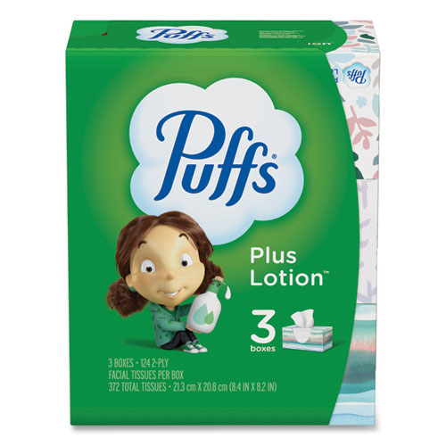 Plus Lotion Facial Tissue, 2-ply, White, 124/box, 3 Box/pack, 8 Packs/carton