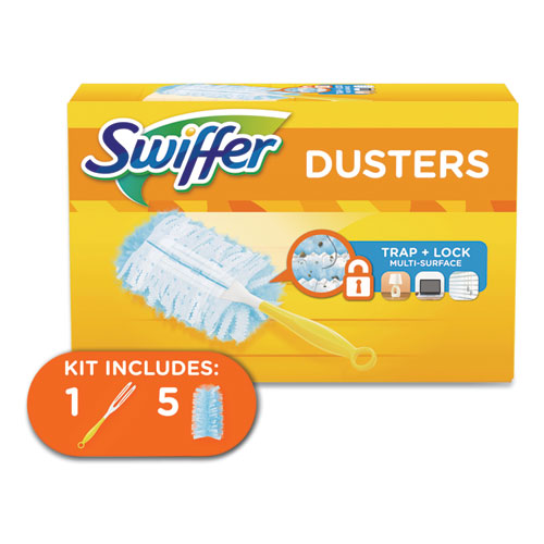 Dusters Starter Kit, Dust Lock Fiber, 6" Handle, Blue/yellow
