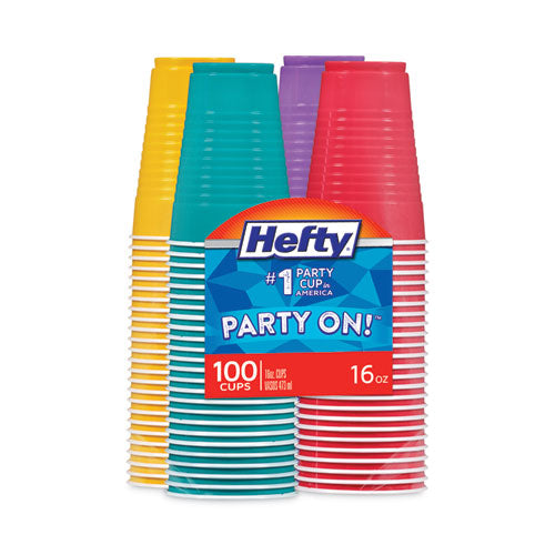 Easy Grip Disposable Plastic Party Cups, 16 Oz, Assorted Colors, 100/pack
