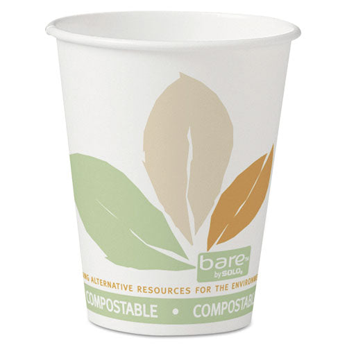 Bare Eco-forward Pla Paper Hot Cups, 8 Oz, Leaf Design, White/green/orange, 50/bag, 20 Bags/carton