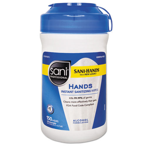 Hands Instant Sanitizing Wipes, 6 X 5, Unscented, White, 150/canister, 12 Canisters/carton