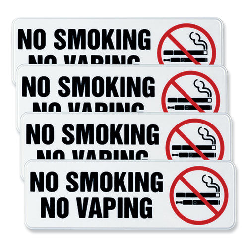 No Smoking No Vaping Indoor/outdoor Wall Sign, 9" X 3", Black Face, Black/red Graphics, 4/pack