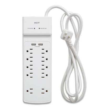 Surge Protector, 10 Ac Outlets/2 Usb Ports, 6 Ft Cord, 3,000 J, White