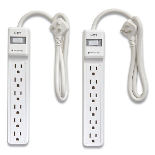 Surge Protector, 6 Ac Outlets, 2.5 Ft Cord, 500 J, White, 2/pack