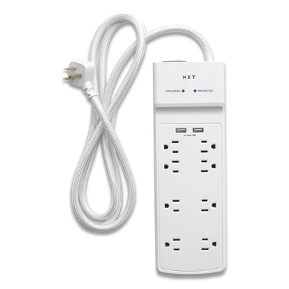 Surge Protector, 8 Ac Outlets/2 Usb Ports, 6 Ft Cord, 2,100 J, White