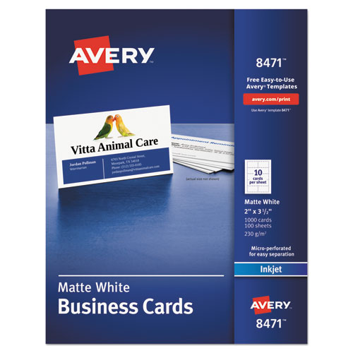 Printable Microperforated Business Cards W/sure Feed Technology, Inkjet, 2 X 3.5, White, 1,000 Cards, 10/sheet, 100 Sheets/bx