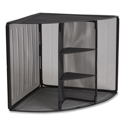 Wire Mesh Corner Organizer, Four Sections, 5.28 X 14.17 X 19.37, Black