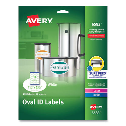 Oval Print-to-the-edge Labels, 1.5 X 2.5, White, 18/sheet, 15 Sheets/pack