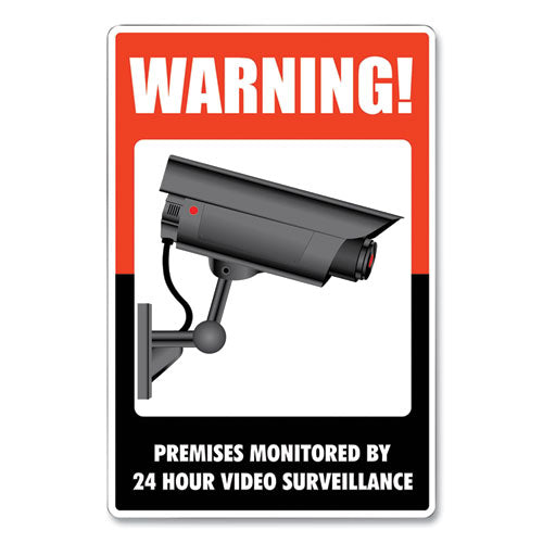 Uv-coated Preprinted Molded-plastic Sign, 24-hour Video Surveillance, 8 X 12, Black/red/white