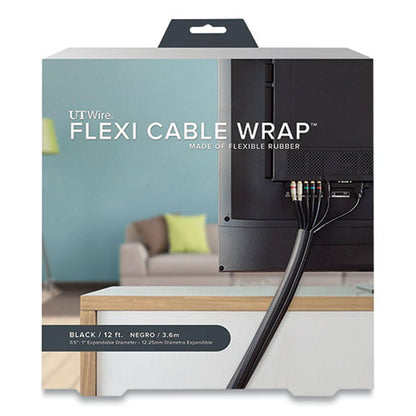 Flexi Cable Wrap, 0.5" To 1" X 12 Ft, Black