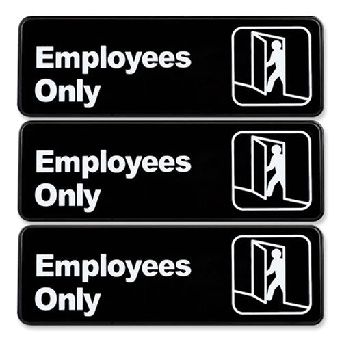 Employees Only Indoor/outdoor Wall Sign, 9" X 3", Black Face, White Graphics, 3/pack