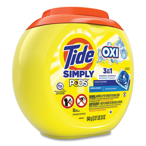 Simply Pods Plus Oxi Laundry Detergent, Fresh Scent, 55/tub