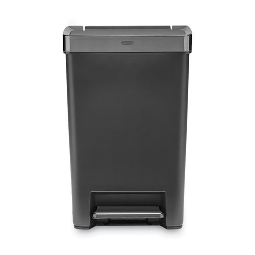 Premier Series Iii Step-on Waste Container, 12.4 Gal, Plastic, Black/stainless Steel