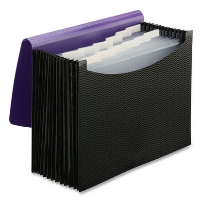 12-pocket Poly Expanding File, 0.88" Expansion, 12 Sections, Cord/hook Closure, 1/6-cut Tabs, Letter Size, Black/purple