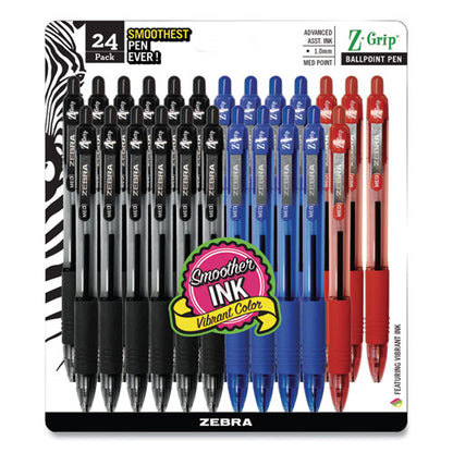 Z-grip Ballpoint Pen, Retractable, Medium 1 Mm, Assorted Ink And Barrel Colors, 24/pack