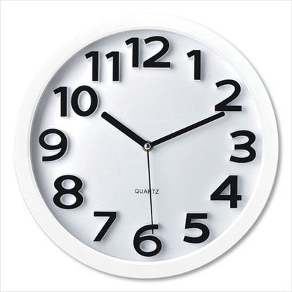 Wall Clock With Raised Numerals And Silent Sweep Dial, 13' Overall Diameter, White Case, White Face, 1 Aa (sold Separately)