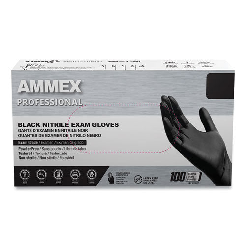 Nitrile Exam Gloves, Powder-free, 3 Mil, Medium, Black, 100/box, 10 Boxes/carton