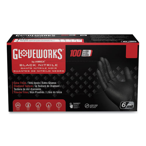 Heavy-duty Industrial Nitrile Gloves, Powder-free, 6 Mil, Medium, Black, 100 Gloves/box, 10 Boxes/carton