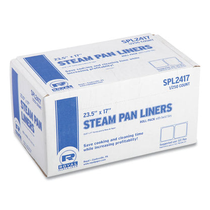 Steam Pan Liners With Twist Ties, For 1/2 Pan Sized Steam Pans, 0.02 Mil, 17" X 23.5", 250/carton