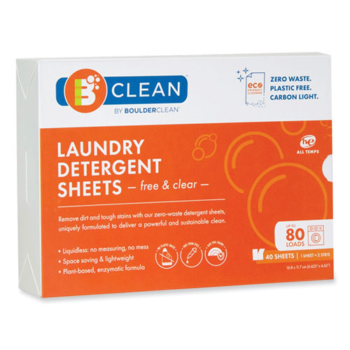 Laundry Detergent Sheets, Free And Clear, 40/pack