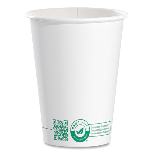 Compostable Paper Hot Cups, Proplanet Seal, 12 Oz, White/green, 50/pack