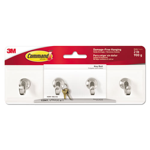 Decorative Key Rail, Plastic, Quartz/silver, 8 X 1.5 X 2.13, 4 Hooks/pack