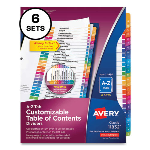 Customizable Table Of Contents Ready Index Multicolor Dividers, 26-tab, A To Z, 11 X 8.5, White, 6 Sets