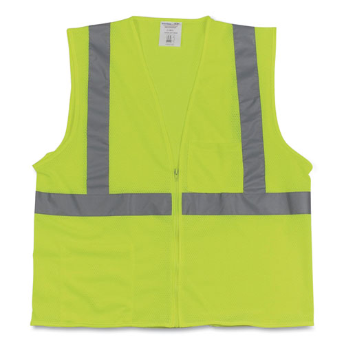 Ansi Class 2 Two-pocket Zipper Mesh Safety Vest, X-large, Hi-viz Lime Yellow