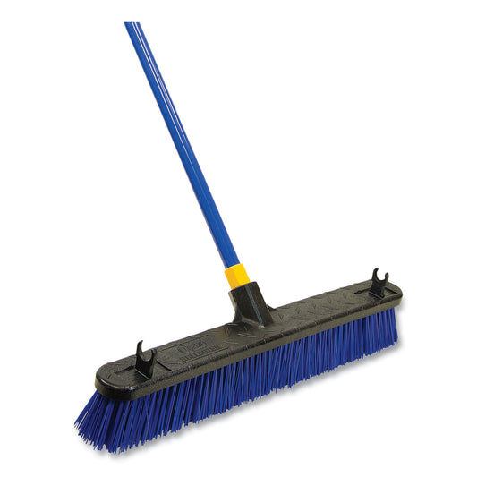 Bulldozer Rough Surface Pushbroom, 24 X 60, Pet/powder Coated Steel Handle, Blue/black