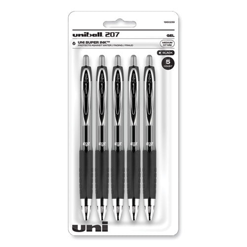 Signo 207 Gel Pen, Retractable, Medium 0.7 Mm, Black Ink, Clear/black Barrel, 5/pack