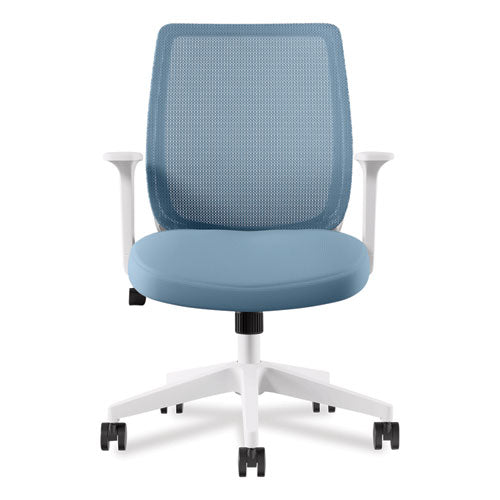 Essentials Mesh Back Fabric Task Chair With Arms, Supports Up To 275 Lb, Seafoam Fabric Seat/mesh Back, White Base