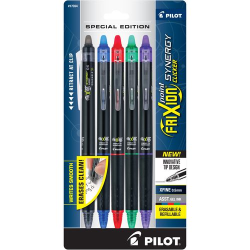 Frixion Synergy Clicker Erasable Gel Pen, Retractable, Extra-fine 0.5 Mm, Assorted Ink/barrel Colors, 5/pack