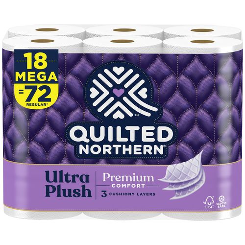 Ultra Plush Bathroom Tissue, Mega Roll, Septic Safe, 3-ply, White, 255 Sheets/roll, 18 Rolls/carton