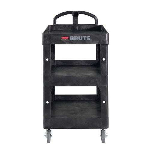 Brute 3-shelf Heavy-duty Ergo Lipped Utility Cart, Resin, 3 Shelves, 600 Lb Capacity, 25.24" X 44" X 47", Black