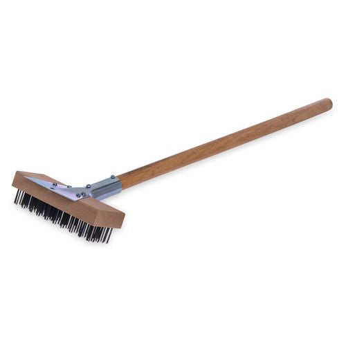 Sparta Broiler Master Grill Brush And Scraper With Handle, Metal Bristles, 30", Natural Wood Handle