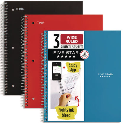 Wirebound Notebook, 3-subject, Wide/legal Rule, Assorted Cover Color, (150) 10.5 X 8.63 Sheets, 3/pack