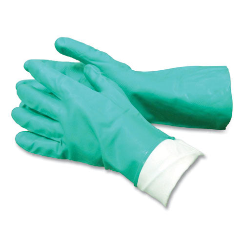 Pro N650 Series Flock-lined Nitrile Rubber Gloves, 13" Long, 15 Mil, Large, Green, 12 Pairs