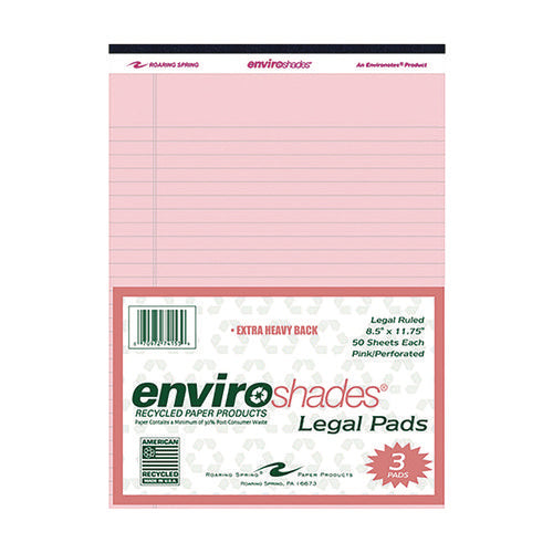 Enviroshades Legal Notepads, 50 Pink 8.5 X 11 Sheets, 3/pack