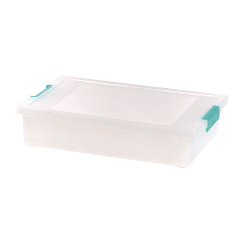 Latch Lid Storage Box, 2.3 Gal, 14 X 11 X 3.5, Clear Bin/seafoam Latches