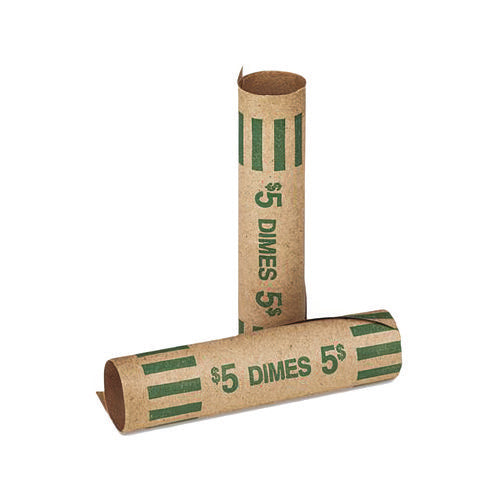 Gunshell Crimped-end Coin Wrapper, Dimes, $5.00, Kraft/green, 1,000/carton