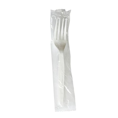 Heavyweight Wrapped Polystyrene Cutlery, Fork, White, 1,000/carton