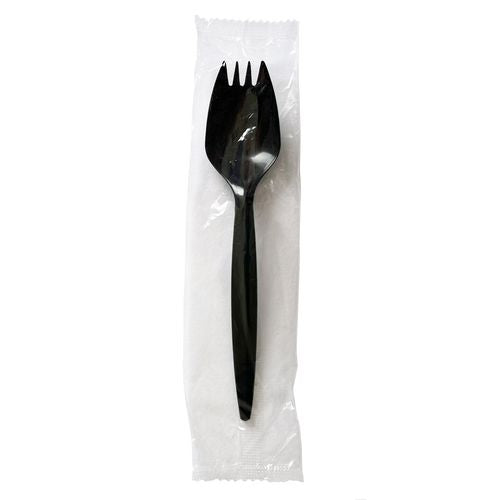 Mediumweight Wrapped Polypropylene Cutlery, Spork, Black, 1,000/carton