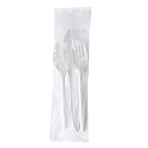 Three-piece Cutlery Kit, Fork/knife/teaspoon, Mediumweight, White, 250/carton