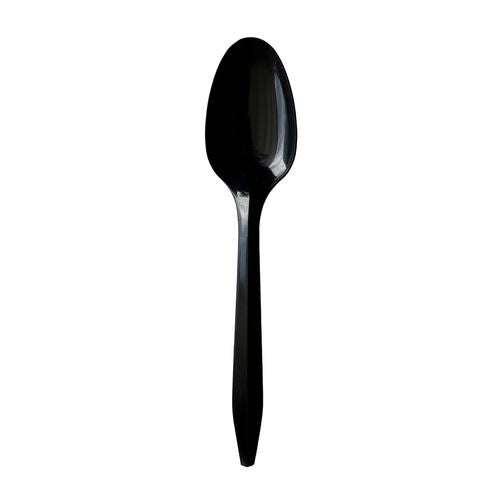 Mediumweight Polypropylene Cutlery, Teaspoon, Black, 1,000/carton